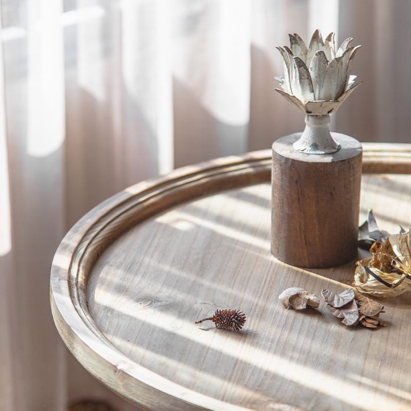 Pedestal Side Table Wood Round Side End Table- Distressed Surface Treatment