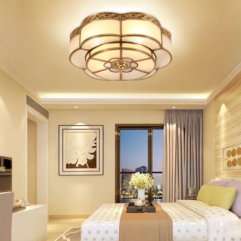 Plafonnier floral en laiton, luminaire Vintage en verre opale pour chambre à coucher, luminaire encastré