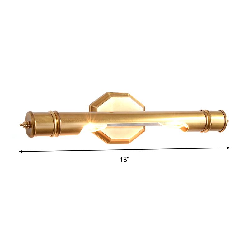 Brass Pole Wall Mounted Vanity Light Retro Metal 14"/18" Width 2 Bulbs Bathroom Sconce Lighting