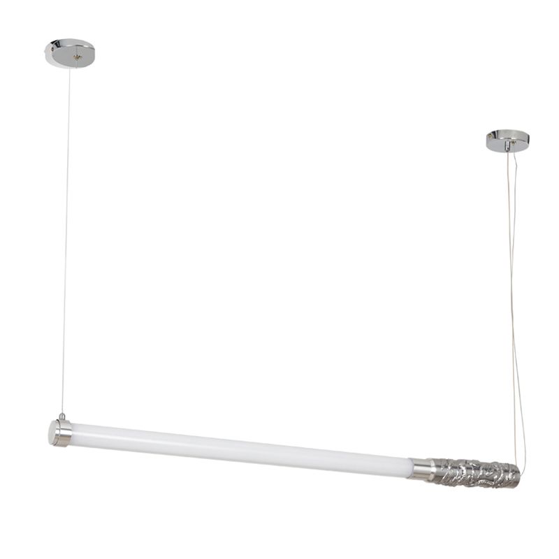 Silver Modern Metal Ceiling Light Tube Shape Island Light with Acrylic Shade for Bedroom