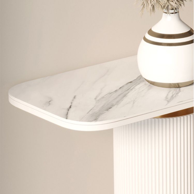Glam Stone Console Sofa Table Rectangle Metal End Table for Hall