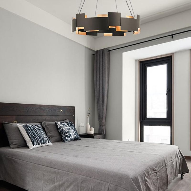 Postmodern Style Metal Chandelier Light Round Shade Pendant Light in Black