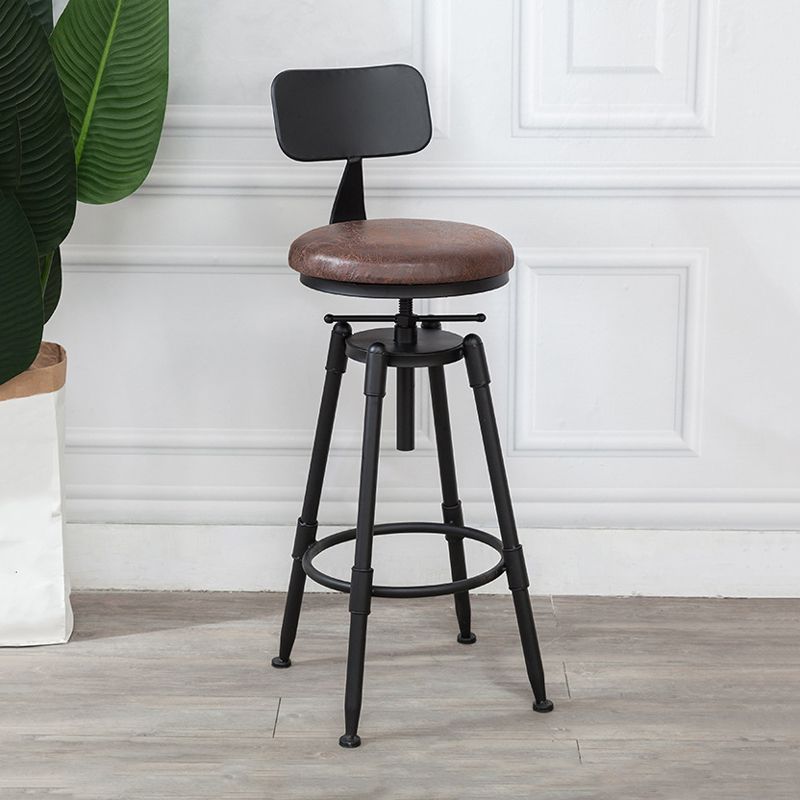 Industrial Metal Barstool Low Back Wood Footrest Adjustable Stool with Swivel