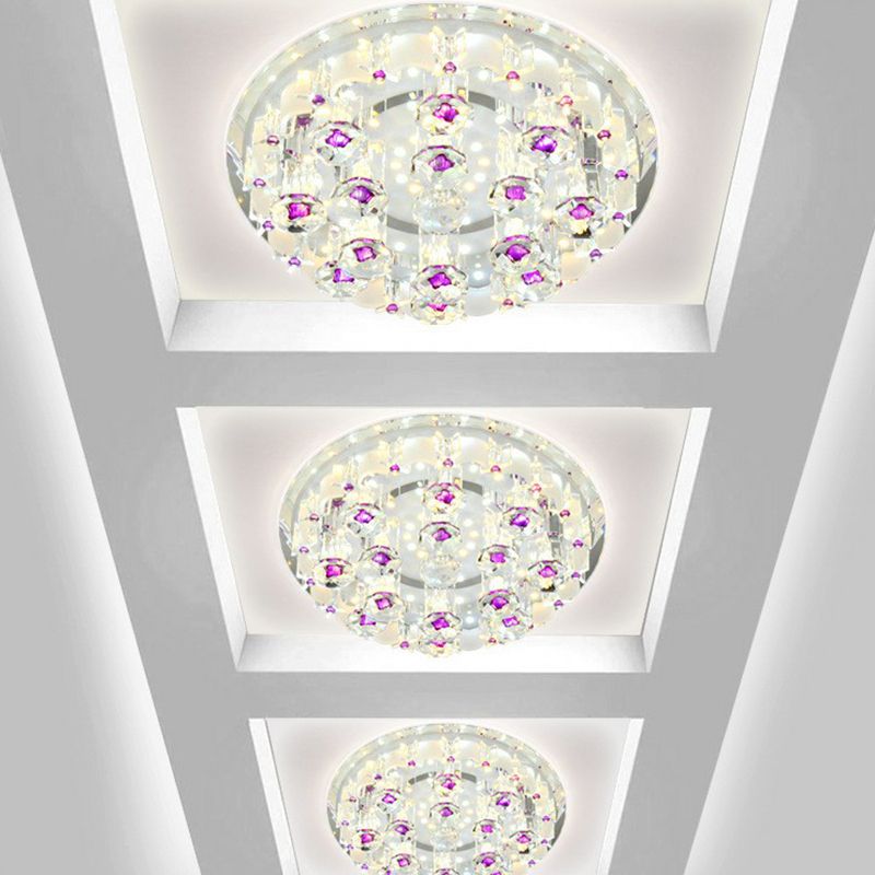 Contemporary Circle Flush Ceiling Light Crystal Hallway LED Flush Mount Lighting Fixture in Clear