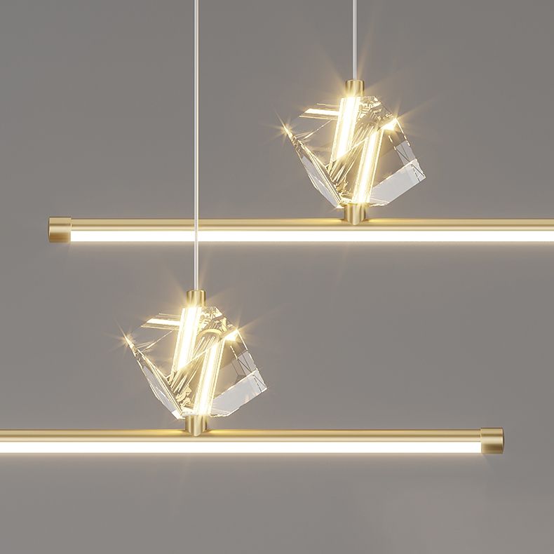 1 Leichte lineare Insel -Leuchten für zeitgenössische Kristallinselkronleuchter in Gold