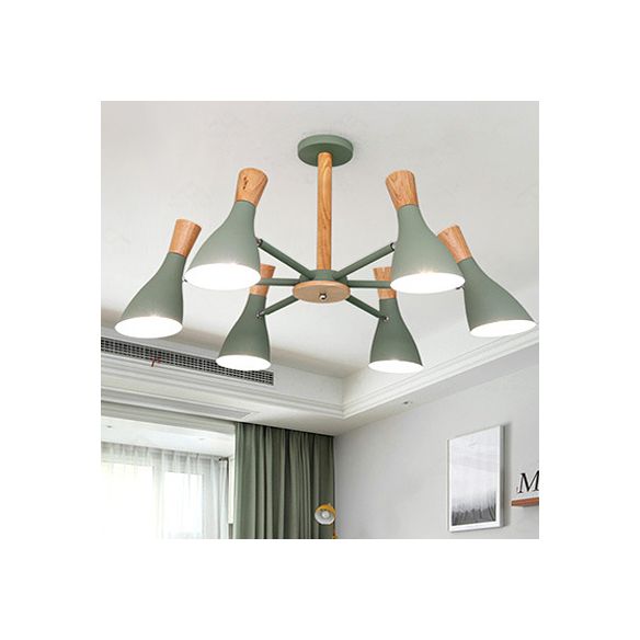 Green Horn Shape Hanging Ceiling Lamp 6 Lights Monochromatic Metal Hanging Chandelier for Living Room