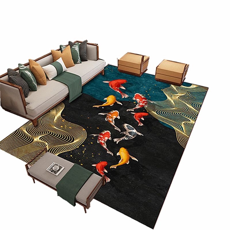Tapis à motif de poisson nostalgique, en Polyester de couleur foncée, résistant aux taches, pour l'intérieur, pour la décoration de la maison