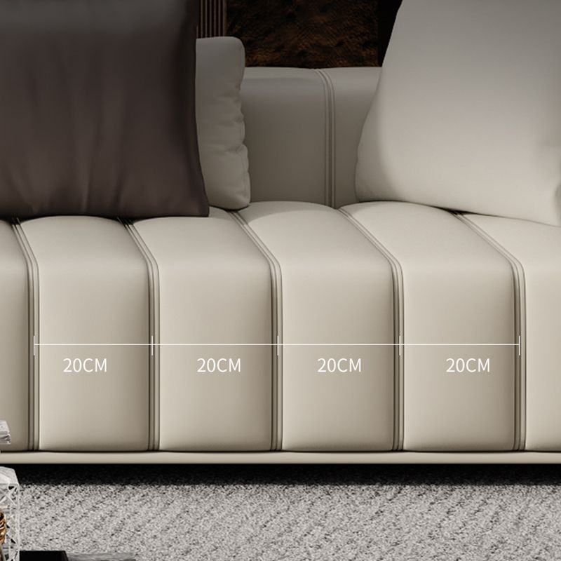 Contemporary Sofa Faux Leather Tufted Off-White Convertible Sofa for Living Room