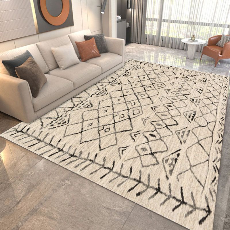 Abstract Style Stain Resistant Rug Beige Loom Rug for Bedroom