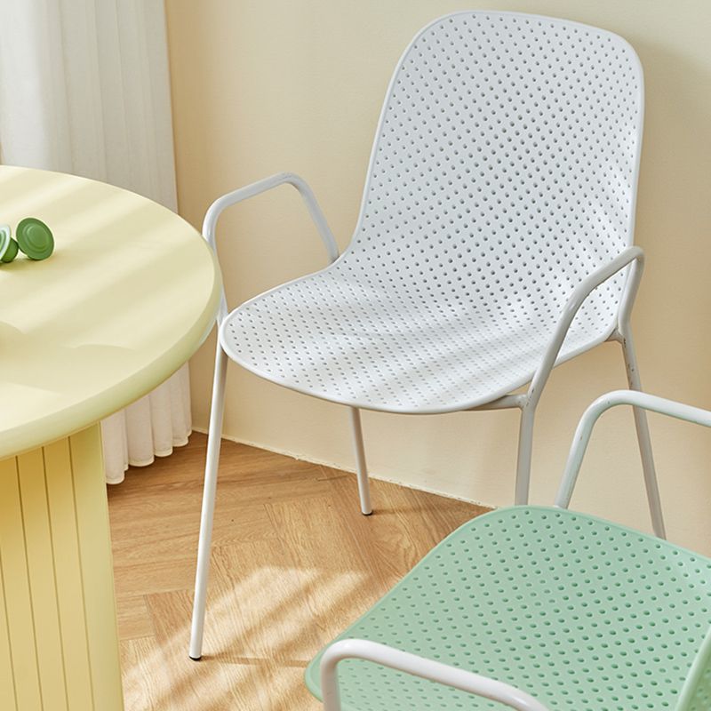 Contemporary Style Arm Chair Plastic Dining Chair with Metal Base