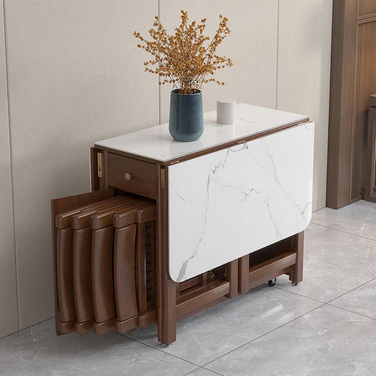Rectangle Dining Table Stone Drop Leaf Folding for Dining Room