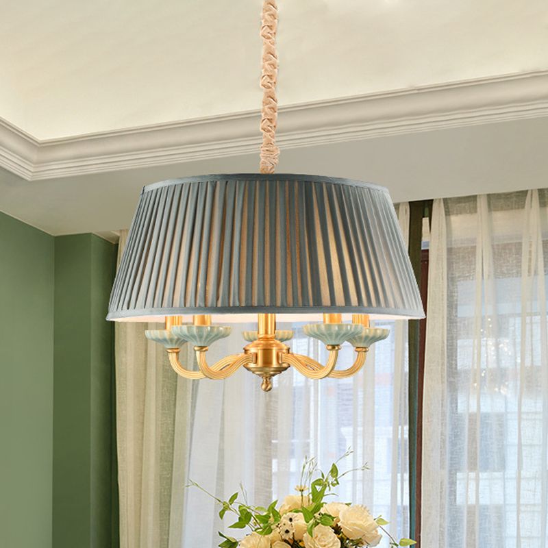 Kleur Gris Techo de 5 Luces Estilo Tradicional Luz de Araña met Pantalla en Forma de Tambor de Tela para Sala