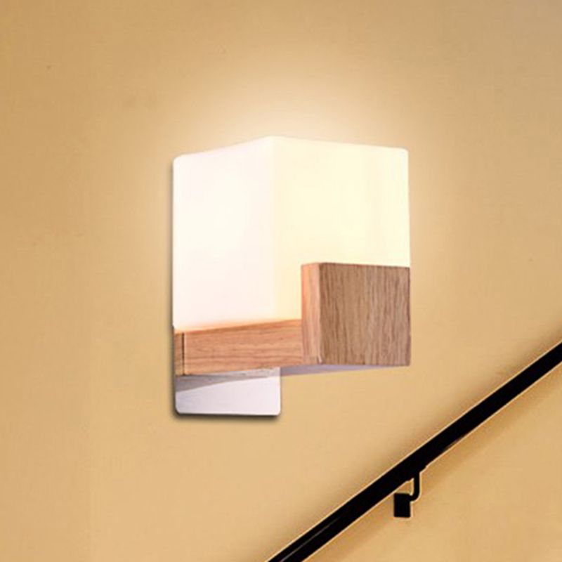 Witte kubus SCONCE LICHT Japanse stijl Eenvoudige opaalglas wandlamp voor trap woonkamer