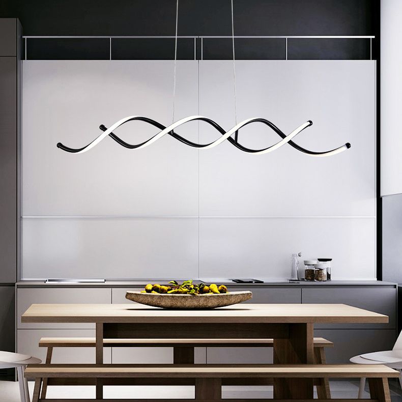 Luce isola a led nera in silicone nella moderna semplicità in alluminio a sospensione lineare per sala da pranzo