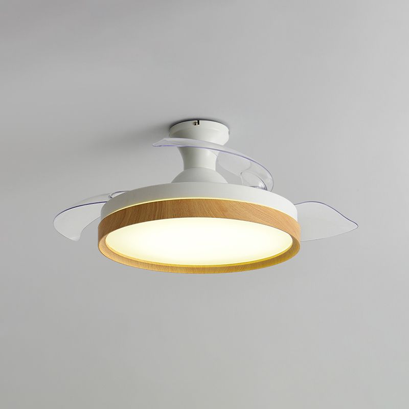 42in Frequency Conversion Fan Light Fixture Nordic Wood Finish LED Semi Flush Mount Lamp