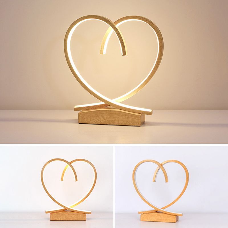 Halo Ring LED Nightstand Lamp Decorative Metal Wood Finish Table Light for Bedroom