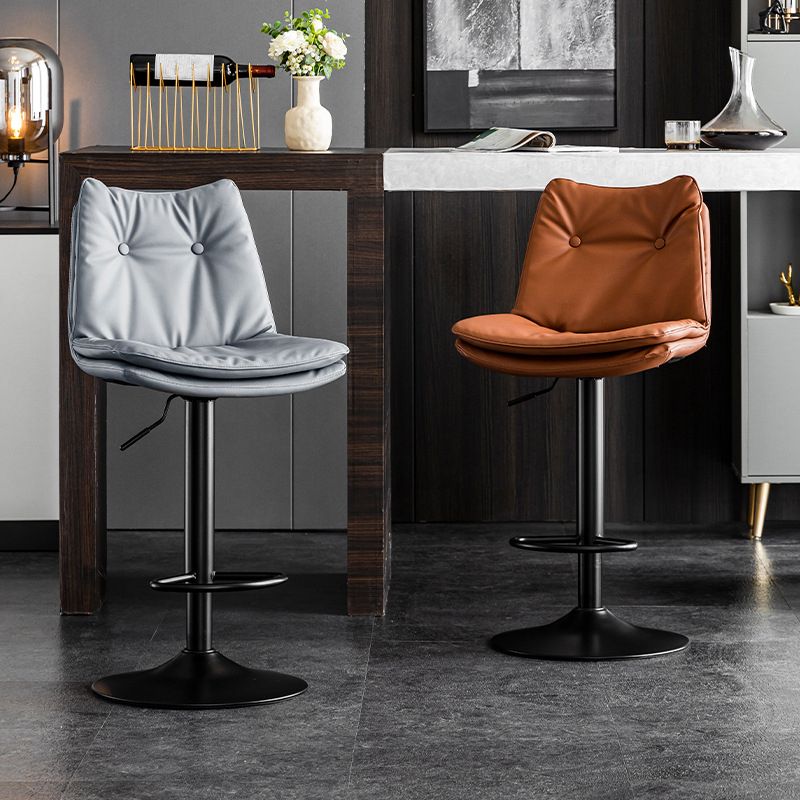 Scandinavian Metal Stool Faux Leather Upholstered Counter Stool in Matte Finish
