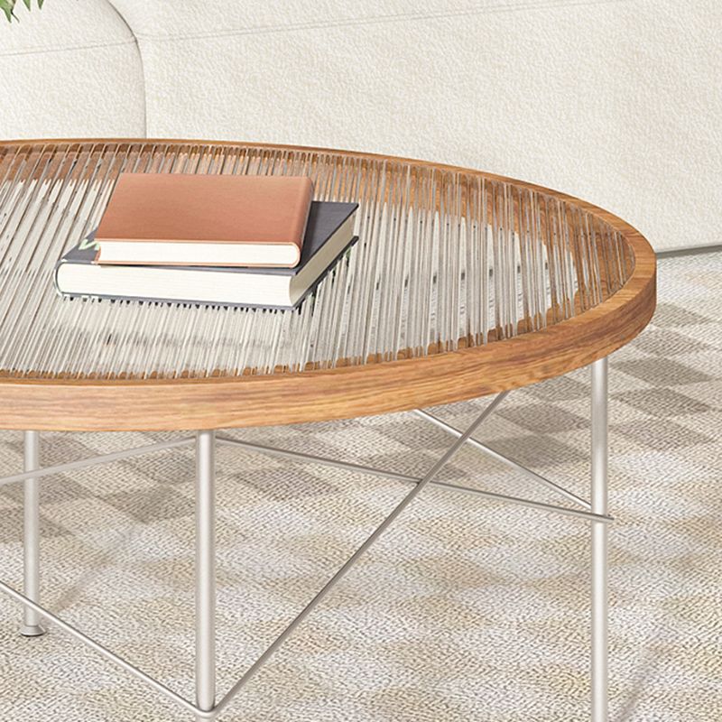 Tropical Style Glass Coffee Table Round 4 Legs Cocktail Table
