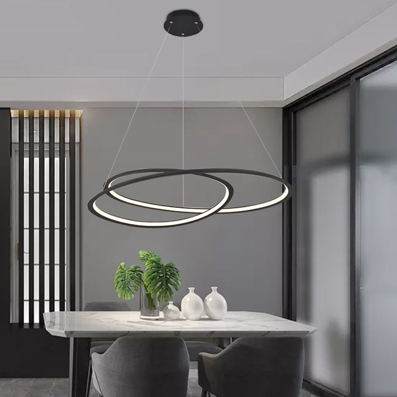 Living Room LED Chandelier Pendant Light Modern Black Chandelier Lighting with Spiral Metal Shade