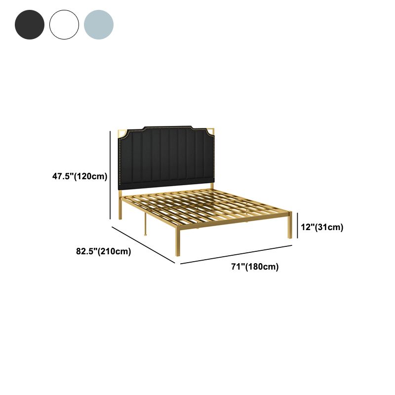 Nailhead Upholstered Bed with Headboard Metal Bed Frame in Gold