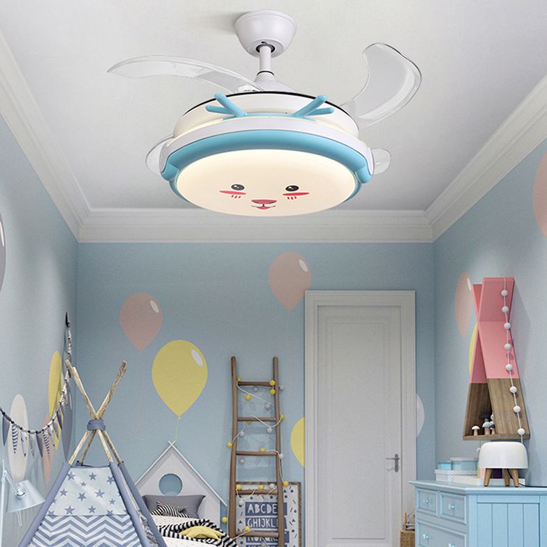 Drum Shade Hanging Lüfter Lampe Cartoon Acryl-Kindergarten-LED Semi Flush-Mount Light