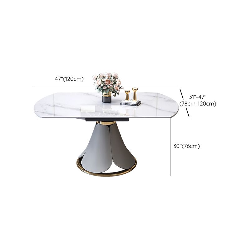 Round Modern Stone Dining Table Extendable for Small Spaces in White
