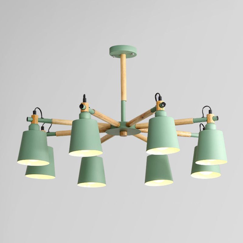 Wooden Sputnik Pendant Light in Nordic Style Wrought Iron Macaron Chandelier for Dining Room
