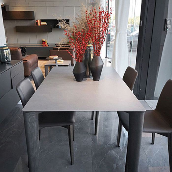 Modern Style Home Sintered Stone Dining Table Rectangular Shape Table with Ash Wood 4 Legs Base