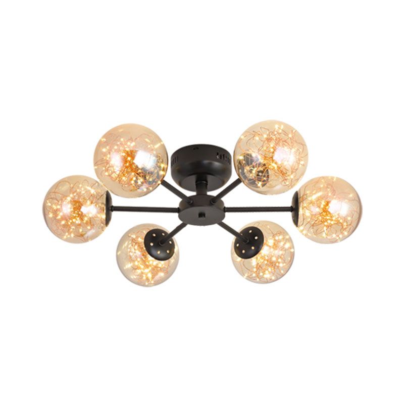 Einfache LED Starry Semi Flush Mount Black Globe Deckenleuchte mit Glasschatten
