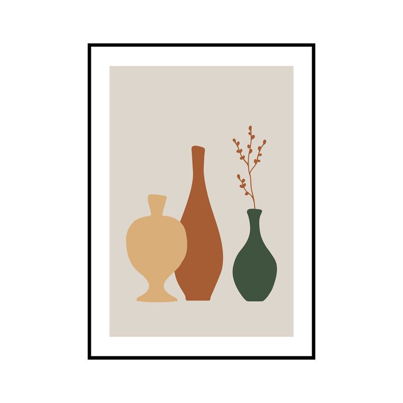 Still Life Pottery Drawing Art Print Nordic Textured Canvas in Soft Color for Home