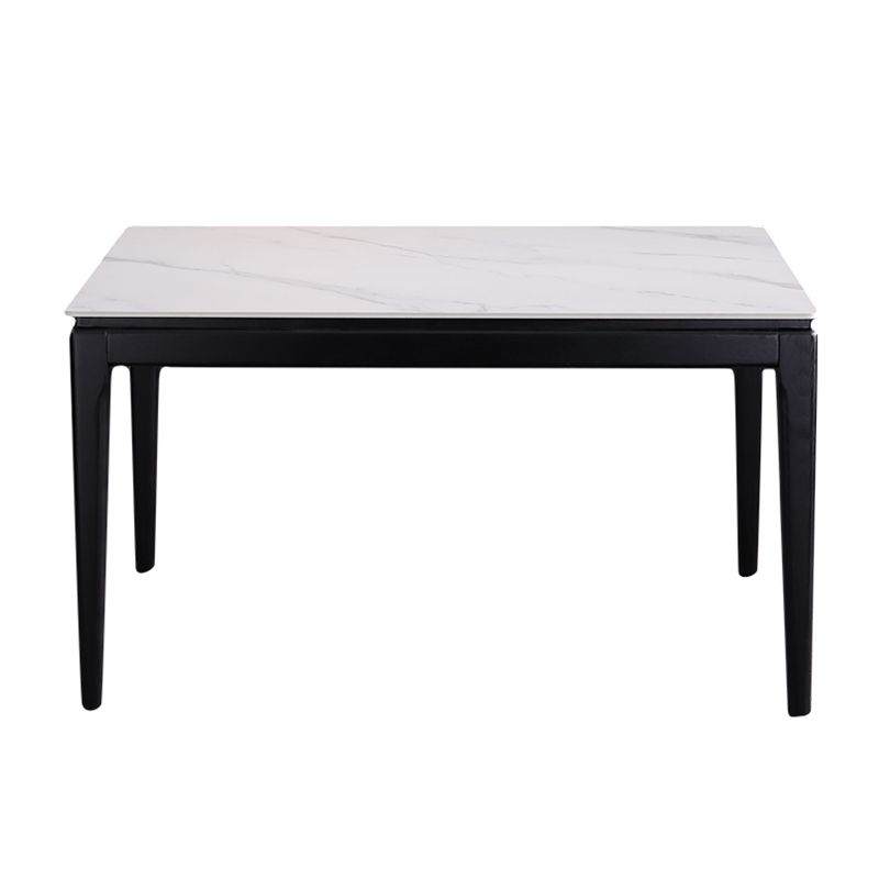 Rectangle 4 Legs Dining Table Mid-Century Modern White Fixed Table of Sintered Stone