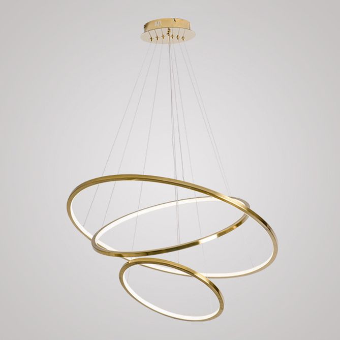 Multi Layer Round Shade Hanging Light Modern Style Metal Pendant Light in Gold