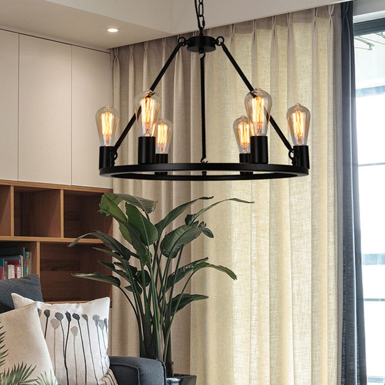 Industrial Circle Hanging Ceiling Lights Black Metal Pendant Chandelier for Dining Room