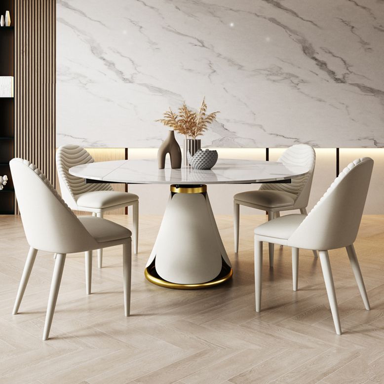 Modern Sintered Stone Dining Room Set with Round Top and White Base Furniture Set