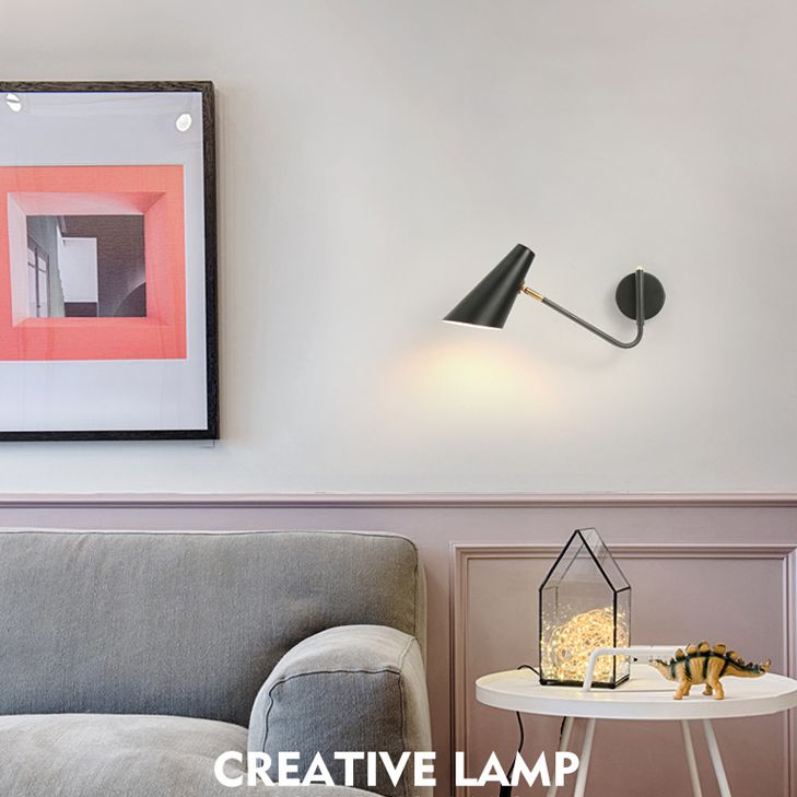 Modern Style Tapered Wall Light Sconces Metal 1-Light Wall Mounted Lamps in Black