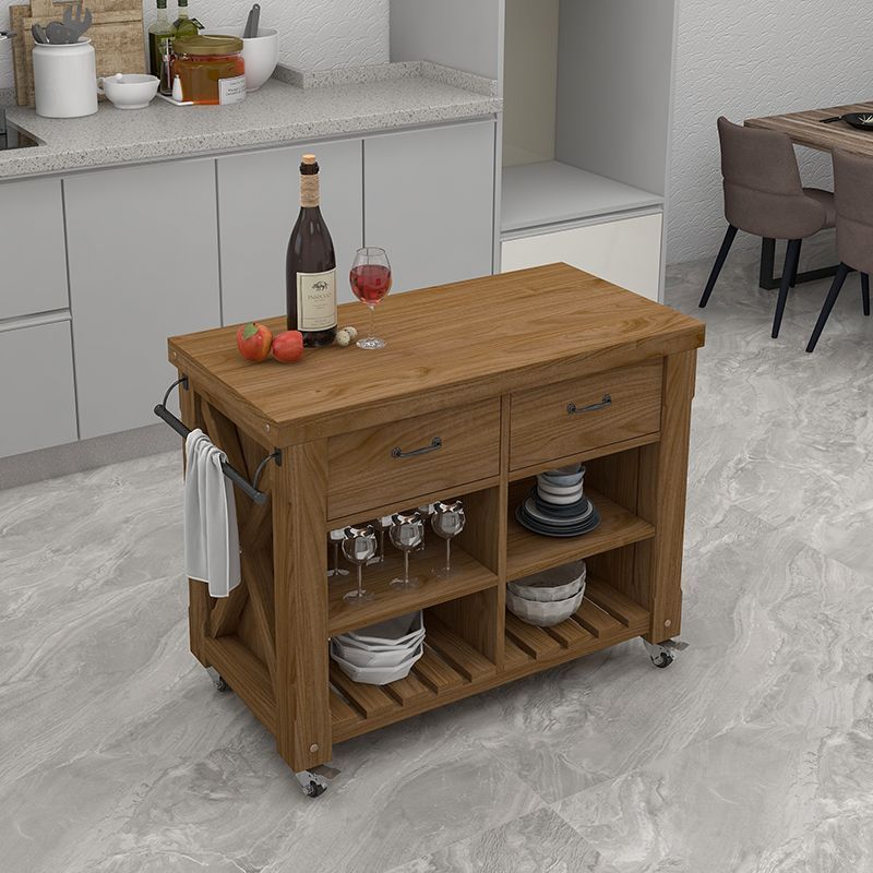 Modern Dining Room Prep Table Rectangular Kitchen Trolley with Open Storage