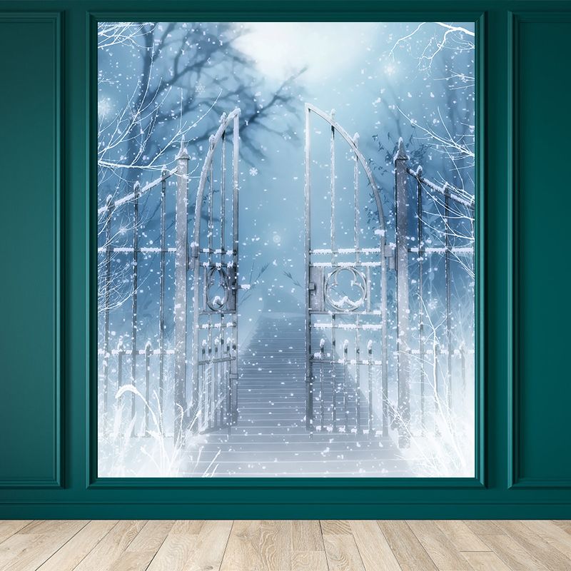 Non-Woven Cloth Decorative Mural Modern Winter Front Gate Snowscape Wall Covering