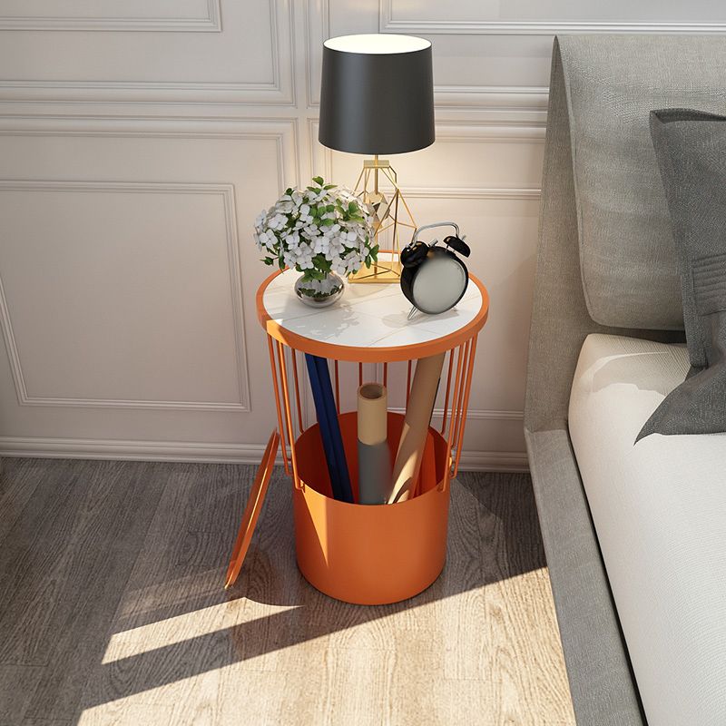 Open Storage Night Table Modern Metal Stone Top 22'' Tall Bed Nightstand