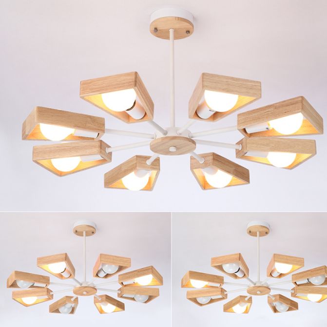 Sputnik Bedroom Chandelier Light Fixture Wooden Minimalist Chandelier Pendant Light in White