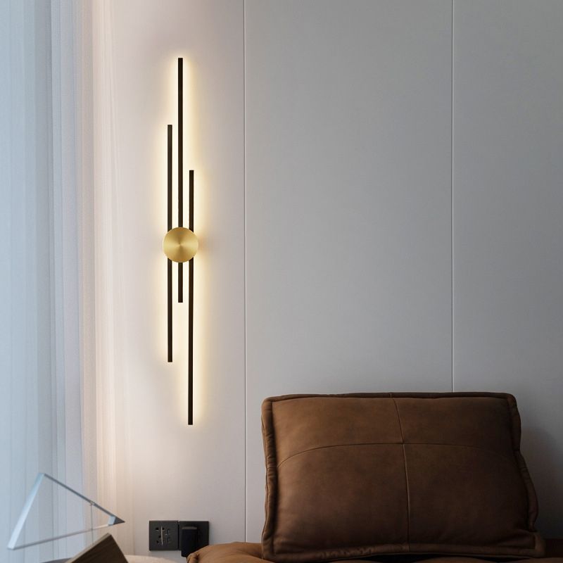 Linear Bathroom Vanity Lighting Brass Bath Sconce in Black & Gold