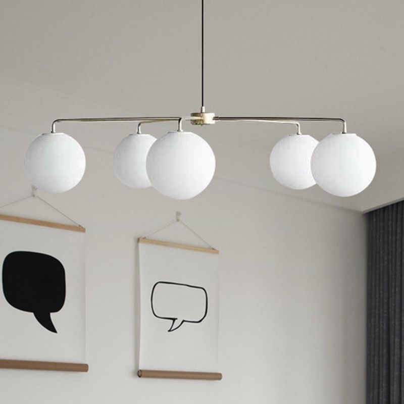 Modern Minimalist Chandelier Light Fixture Spherical White Glass 5 Light Ceiling Chandelier for Living Room