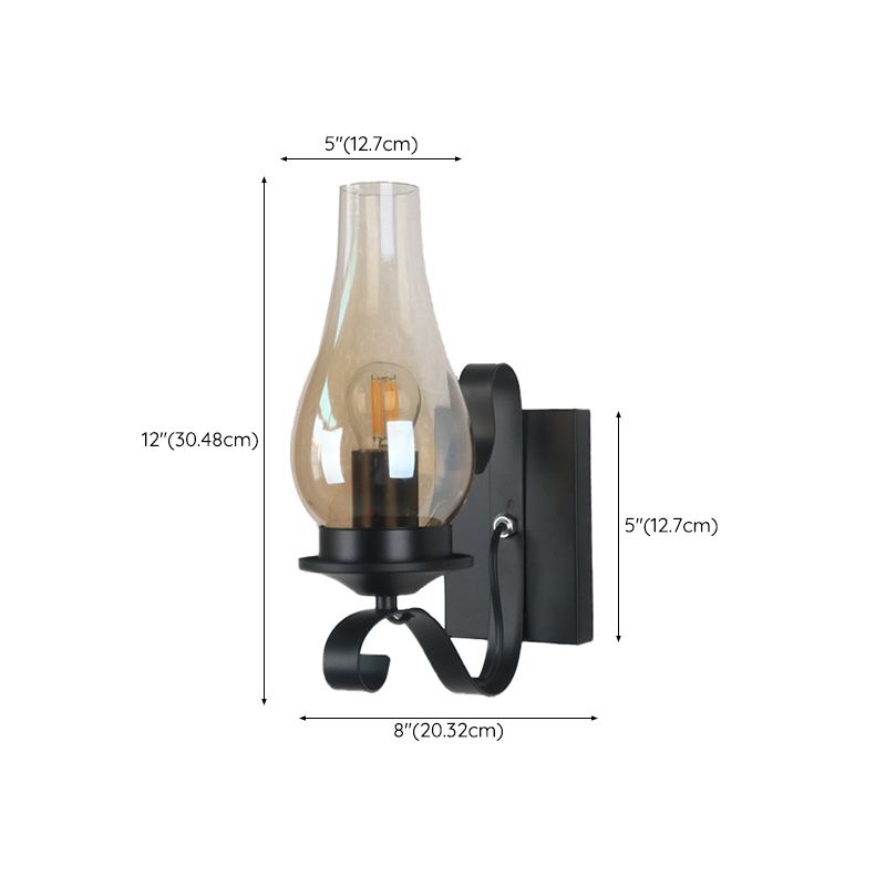 Regular Shape Wall Light Industrial Style Glass 1 Light Wall Lamp in Black