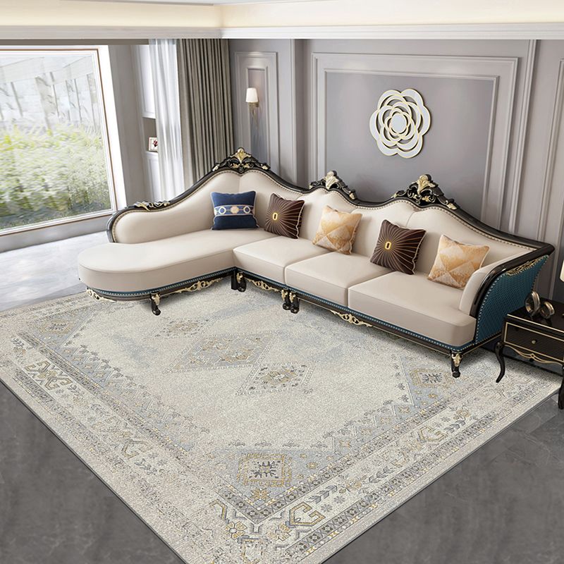 Grey American Pattern Rug Bohemian Polyester Area Rug Stain Resistant Area Carpet for Home Decor