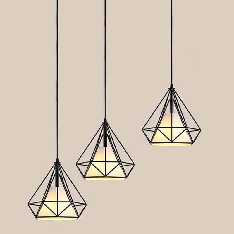4-Color Optional Metal Cage Hanging Light Single Bulb Diamond Shaped Bedroom Lighting Fixture