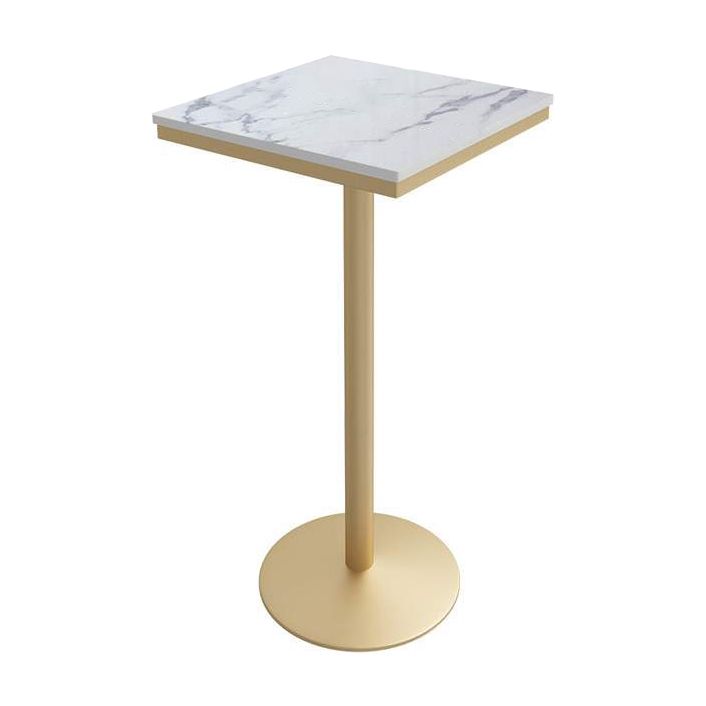 Glam Bar Dining Table Pedestal White Bistro Bar Table with Metal Base