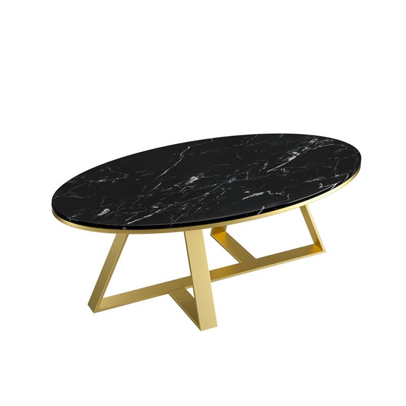 Oval Coffee Table with a Black/gold Base Made of Marble and Wrought Iron