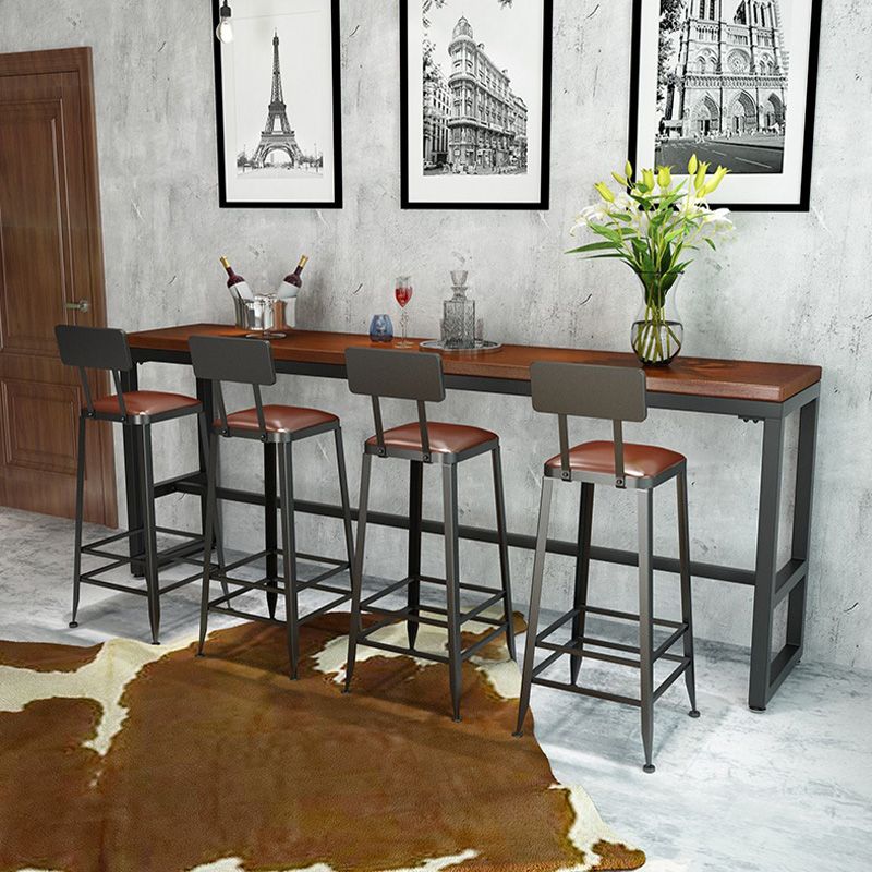 Trestle Base Dining Table Rectangle Brown Solid Wood Bar Table for Kitchen Living Room