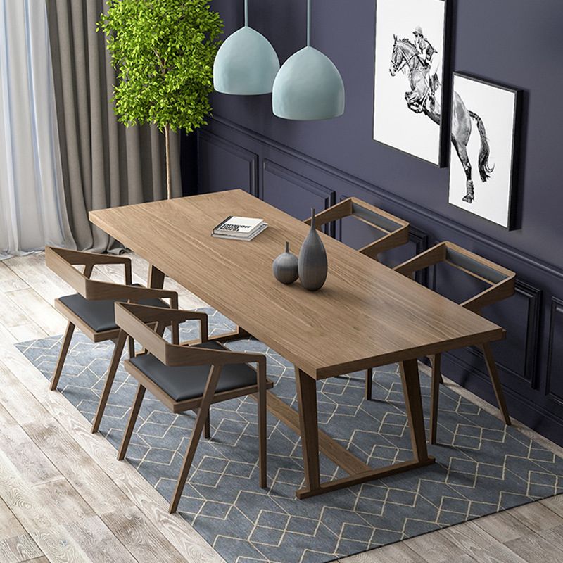Industrial 1/5/7 Pieces Dining Set Rectangle Pine Wood Dining Table Set for Cafe