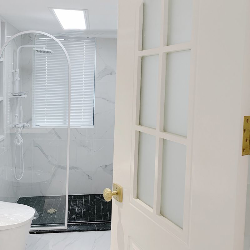White Full Frame Single Fixed Panel, Half Partition Arched Waterproof Bathroom Screen