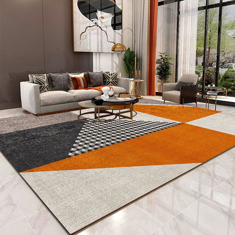 Modern Living Room Carpet Geometric Pattern Polyester Area Rug Non-Slip Backing Rug